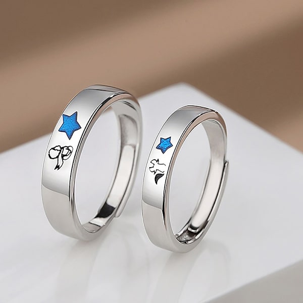 Romantic The Little Prince Fox Couples Rings e Open Justerbar A3