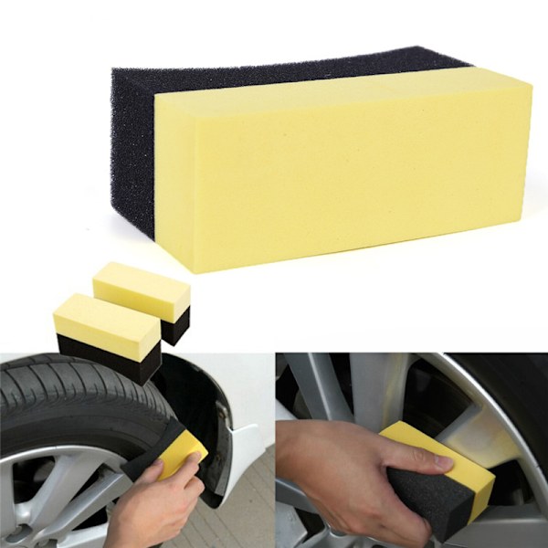 Autohjulborste Svampverktyg Applikator Speciell för Däcknav Yellow+black 10*6*4cm