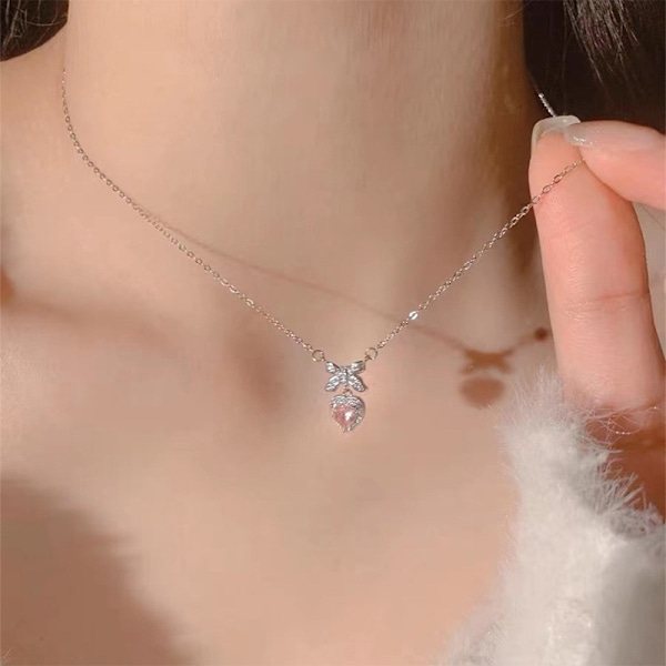 Krystall Zirkon Sløyfe Hjerte Anheng Halskjeder Elegant Mote one size