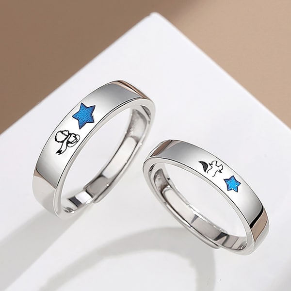Romantic The Little Prince Fox Couples Rings e Open Justerbar A3