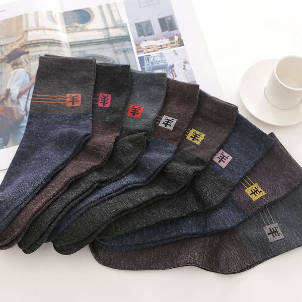 10 stk = 5 par herre vinter tyk varm stribet uldsok Casual B Color Random 5 Pairs
