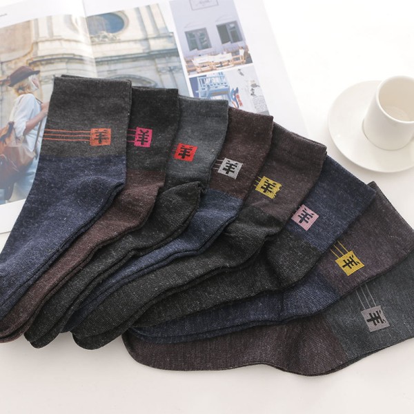 10st=5par herr vinter tjock varmrandig ullstrumpa Casual B Color Random 5 Pairs