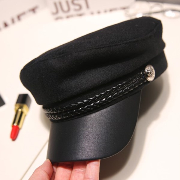 Militærhatt i skinn matroshatter Flat Top Captain Cap Travel C One size