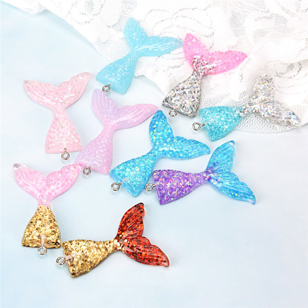 10 stk. blandet glitter havfrue fiskehale harpiks DIY vedhæng passer til bh Multicolor