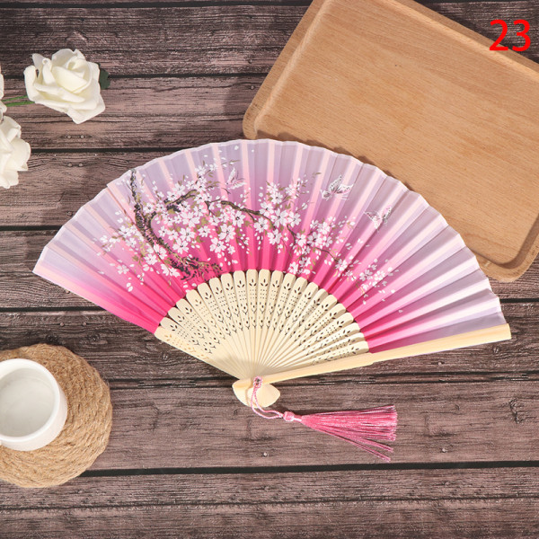 Retro Silke Bambus Folde Fan Blomstermaling Håndholdte Fans D N23