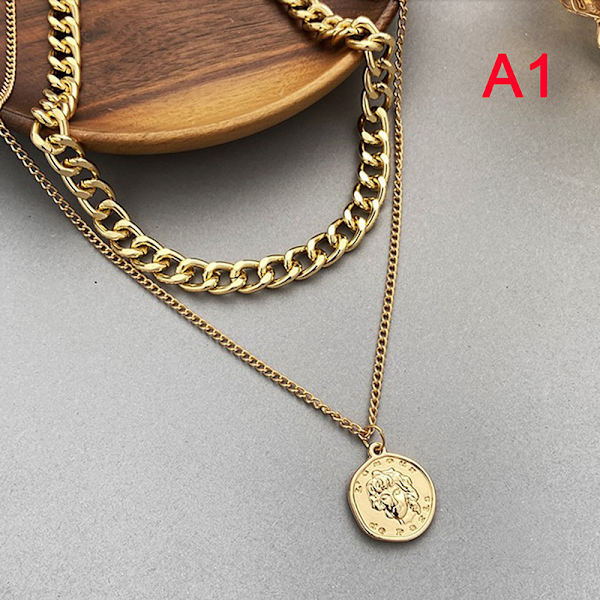 1 stk Vintage flerlags myntkjede choker halskjede for kvinner Go Gold