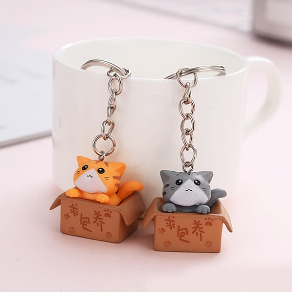 Creative e Little Cat Box nøglering til kvinder mænd nøglering taske C White