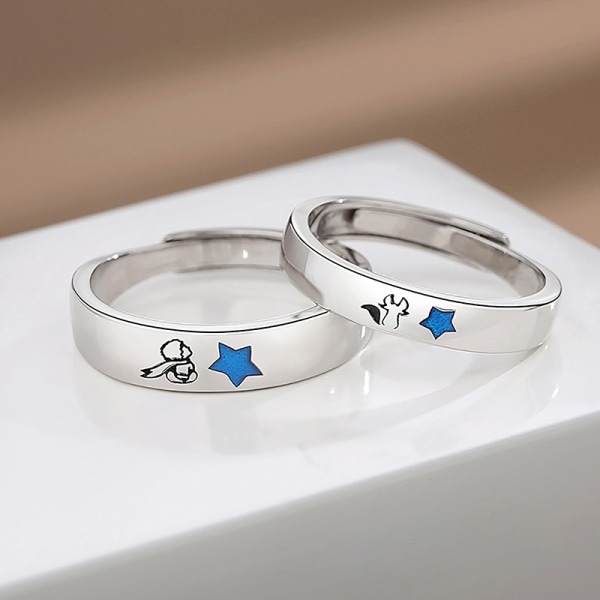 Romantisk The Little Prince Fox Couples Rings e Open Justerbar A3