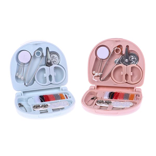 Bærbart sysett Mini syboks fingerbøl Knapper Pin Home S Light blue