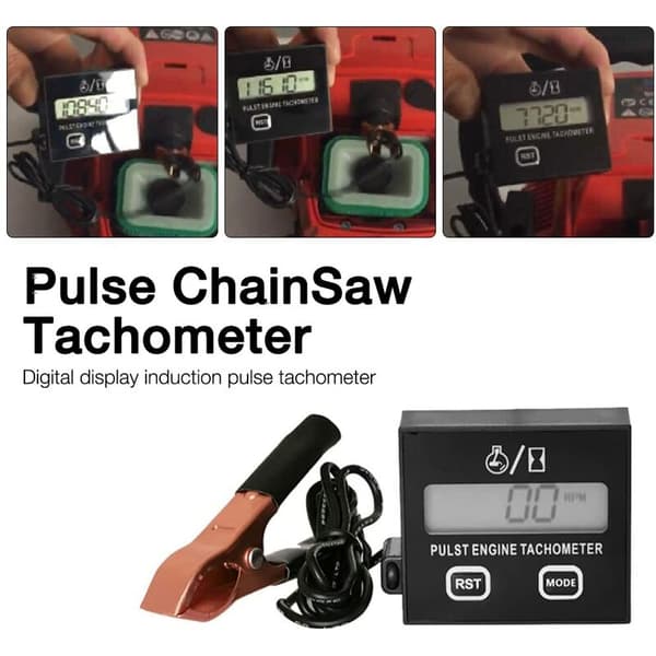 Inductive Tachometer, 2-Stroke Digital Tachometer, Inductive Digital Tachometer for Chainsaws, Lawn Mowers and Motorcycles, Replaceable Battery-FX-