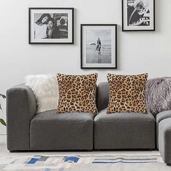 Leopard Pudebetræk 45x45 cm Sofapudebetræk Sæt med 2 Moderne Dekorative Firkantede Pyntepuder til Hjem Stue Soveværelse Sengepude O-FX-