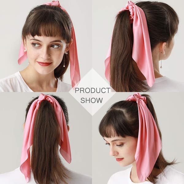 6 st hårscrunchies i satinsilke, elastiska hårband, hårscarf-FX-