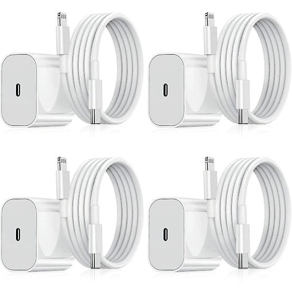 20W USB-C Hurtigoplader & Kabel 4-pak til iPhone, Hvid-FX-
