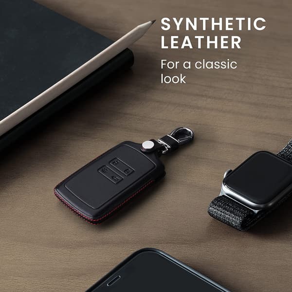 Renault Smart Key Case 4-knaps Nøglefri Go Sort Rød Ægte Læder Nøglefob Cover-FX-