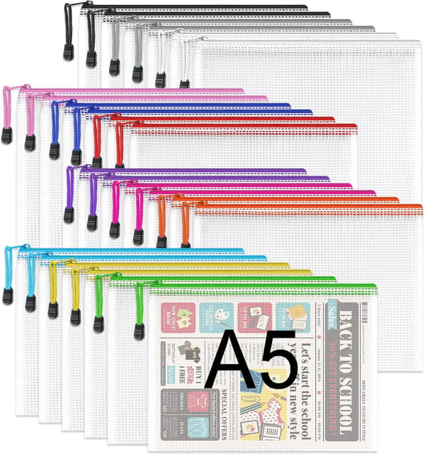 24-pak A5 plastik lynlåspose, netdokumentorganisator til kontor og rejser-FX-