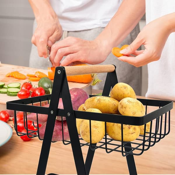 2-Tier Fruit Basket, Fruit Bowl Stand, Bread Basket, Vegetable Stand, Detachable Fruit Stand for Fruits, Vegetables, Home, Kitchen-FX-