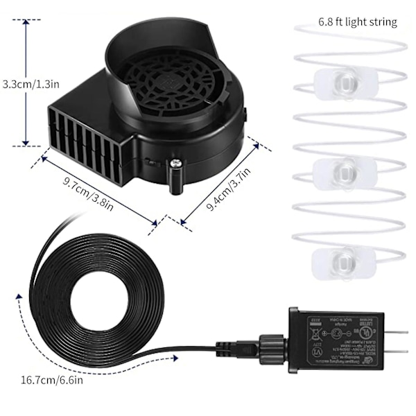 Oppblåsningspumpe, Reserveviftemotor for Oppblåsbar Hagedekorasjon, 1.0a Vifte for Plenen, Halloween og Jul, 10.2v/1.0a Adapter