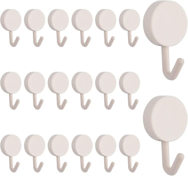 20 Pieces Black and White Self-Adhesive Plastic Hooks, Removable Wall Hangers for Bathroom, Kitchen, Office, Wardrobe, Glass-FX- White