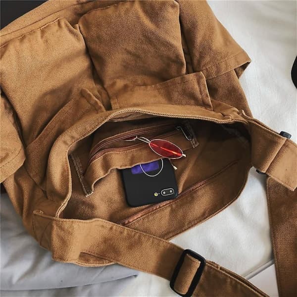 Stor lerret messenger bag med flere lommer for menn og kvinner