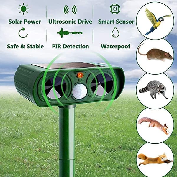 Outdoor Ultrasonic Animal Repeller, Solar Powered, Waterproof-FX-