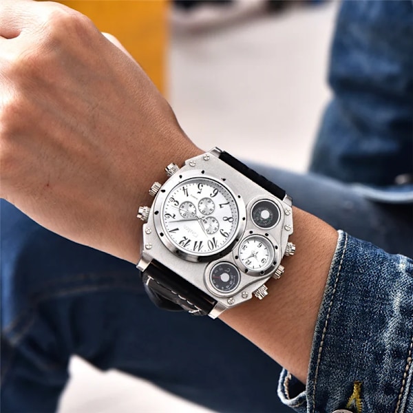 Oulm 1349 Nye Sportsklokker Herre Super Stor Stor Urskive Mann Quartz Klokke Dekorativt Kompass Luksusklokke Brown