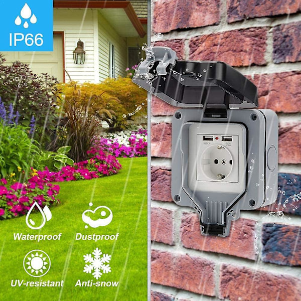 Outdoor Socket for Garden Weatherproof USB Socket Wall Mounted