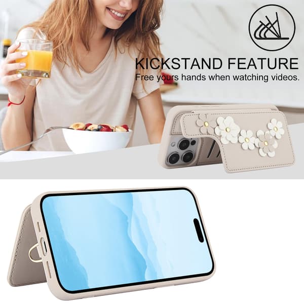 iPhone 16 Pro Max Plånboksfodral med Korthållare & Rem, Blommig Design Magnetiskt Stativ-FX-