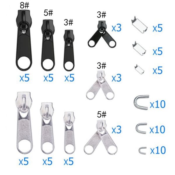 Set, 85 delar blixtlås reparationskit, 3 mm, 5 mm, 8 mm metall blixtlås-FX-