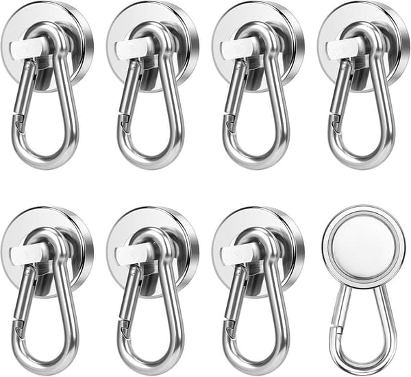 Starka magneter, 22 kg, magnetkrokar med karbinhake, 8-pack, för upphängning och förvaring-FX-