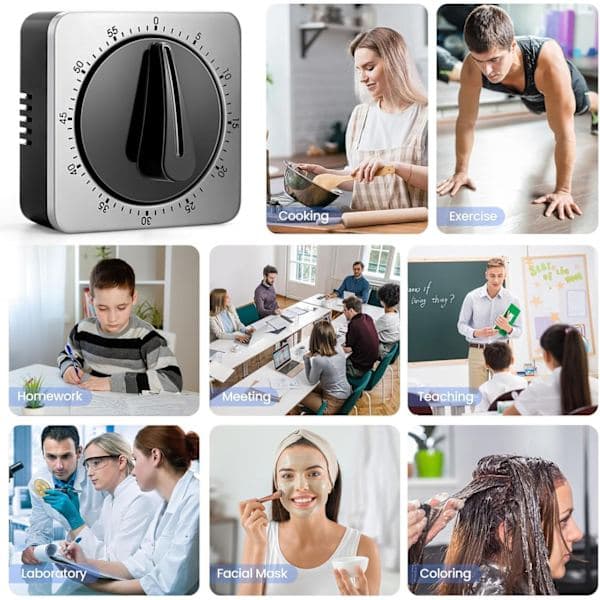Kjøkkentimer Mekanisk Eggtimer - Ingen batteri, 100 % mekanisk, rustfritt stål, visuell timer kjøkkentimer med magnetisk funksjon-FX-