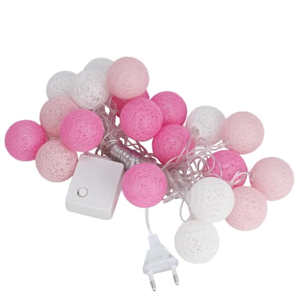 EU-stik 220V 3,7m 20 bomuldssnorbolde LED-lyskæde jul indendørs natlysstrimmel pink-FX-