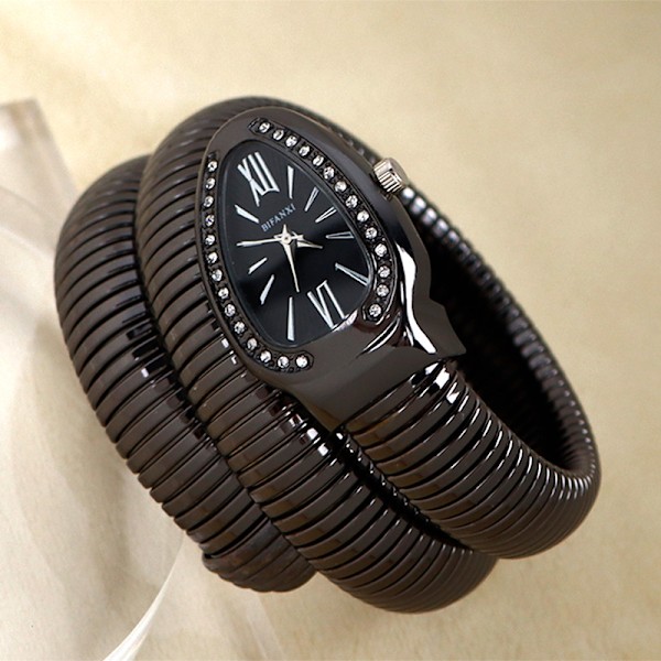 BIFANXI orm ur, dame mode armbåndsur, kreativt kvartsur svart