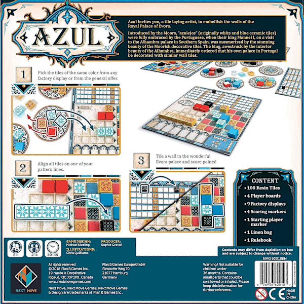 Azul Board Game | Strategy Game | Mosaic Tiles | Family Game for Adults and Kids | Ages 8+ | 2 to 4 Players | Medium