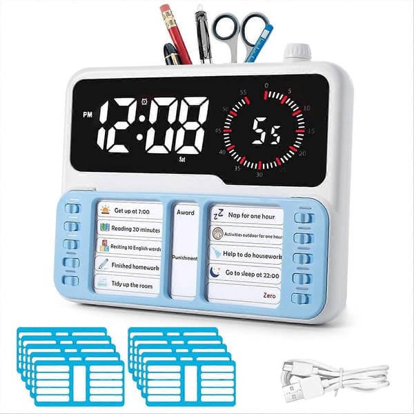 Visuell timer for barn - Verktøy for tidsstyring for autisme og ADHD med digital alarm, oppgaveplanlegging Bo-FX-
