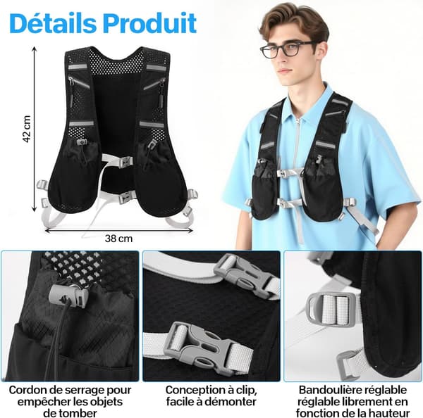 Running Vest with Hydration System and 2 Soft Flasks 500ml, Hydration Vest for Women and Men, Adjustable Breathable Backpack for Marathon Cycling-FX-