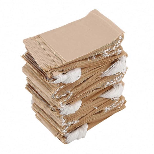 500-pack Natural Paper Drawstring Tea Bags for Loose Tea and Coffee-FX- Brown