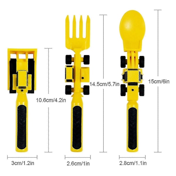 kryc Bulldozer Grävmaskin Skyffel Småbarnstallrikar Servisset Babytallrikar Hållbart 3-pack Barnbestick Tre Set