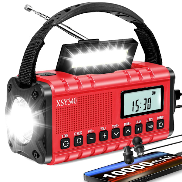 10000mAh Vattentät Nödradio Bärbar Sol Handvev Väderlarm Radio med AM/FM Ficklampa Läslampa SOS-larm Orange