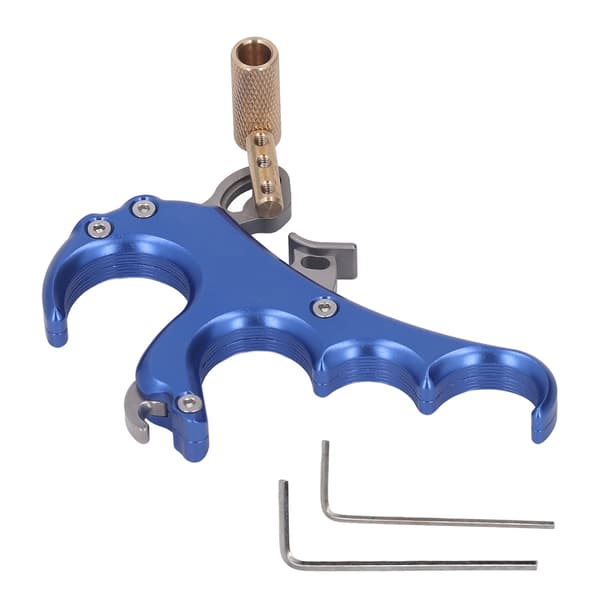 Bow Release Aid Aluminum Alloy Sensitivity Adjustable 4 Fingers Compound Bow Release Aid Blue-FX-