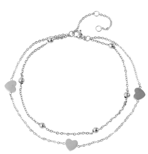 Silver Anklet Ankle Bracelet Ankle Chain in Steel with Hearts-FX- Silver silver