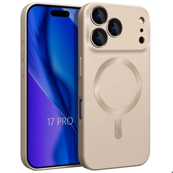 Slankt silikone iPhone 17 Pro cover med guld magnetisk ring-FX-