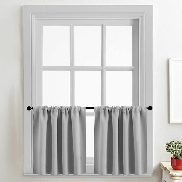 Betterlife Mjukt Tyg Kort Gardin, Liten Kort Köksgardin för Små Fönster med Stångficka, Grå, 74 x 60 cm, Set om 2{EE}