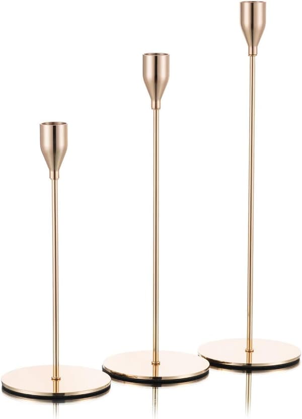 Set med 3 höga ljusstakar i mässing, vintageinredning-FX-