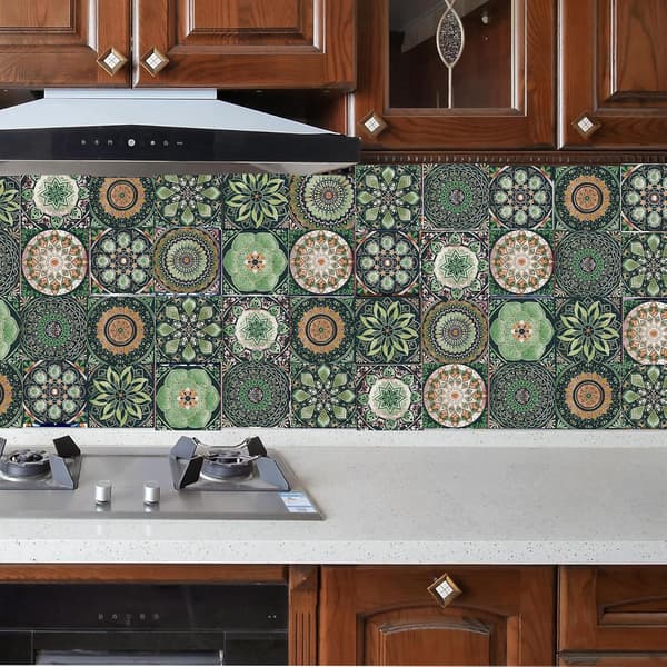 24 pcs Tile Decals 10x10 cm Mandala Style Tile Stickers Peel and Stick Tile Decor Removable Self-Adhesive Square Wall Decals, Tile Wallpaper-FX-