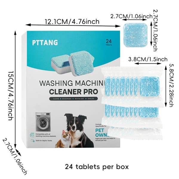 24 Pcs. Washing Machine Cleaning Tablets - 12 Month Supply for Pet Owners