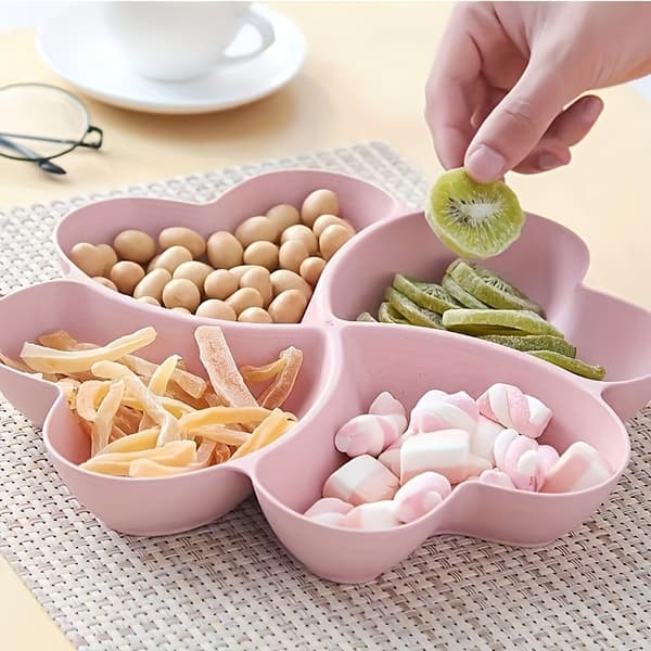 Heart-Shaped Fruit Platter with 4 Compartments, Reusable Plastic, Party Use-FX- Beige Color