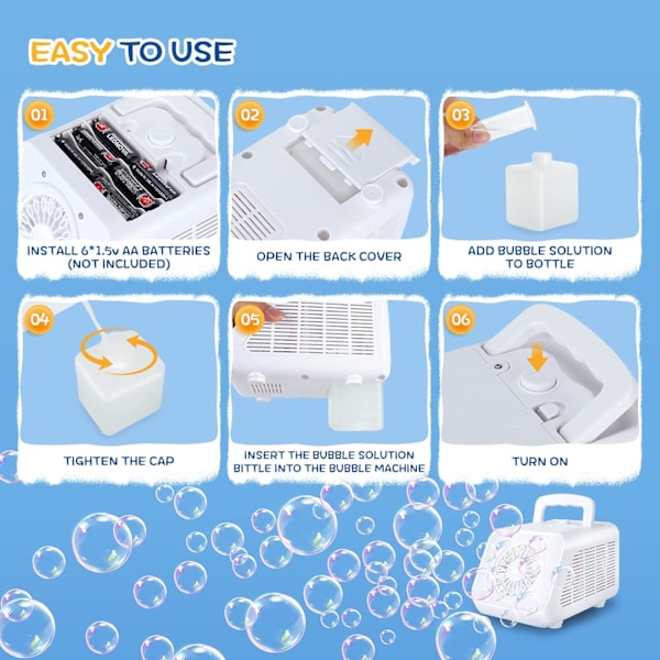 Vit Bubbelmaskin Portabel Bubbelmaskin för Barnkalas Bröllop Automatisk Bubbelmaskin med 2‘-PO-