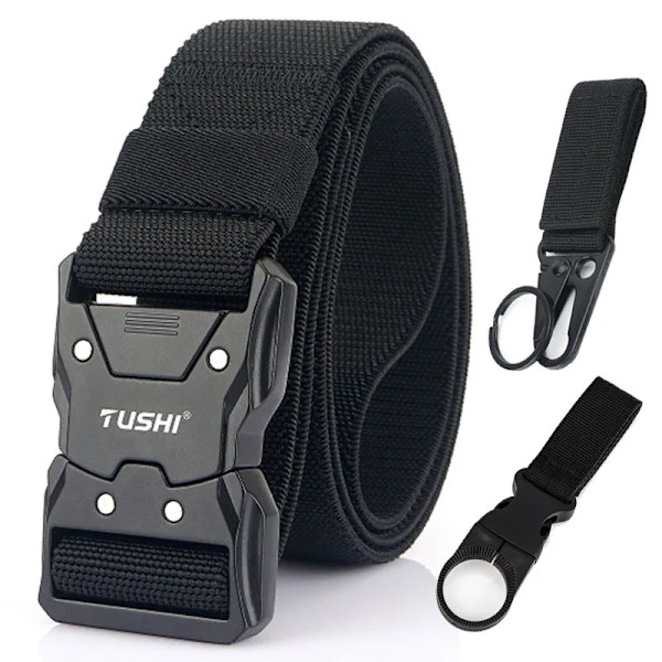VATLTY Quick Release Elastisk Bælte Herre Hård Legering Spænde Stærk Ægte Nylon Dame Stretchbælte Udendørs Sport Arbejdsbælte Mand Sort sæt(.892) Black set(.892) 95CM(.892)