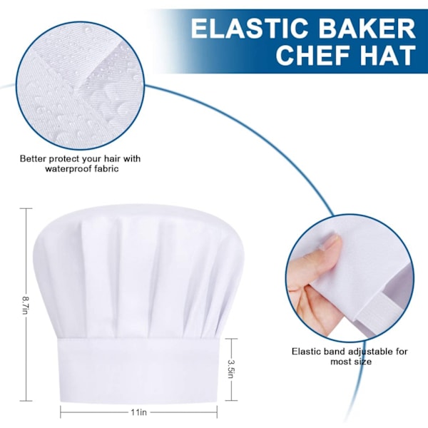 Apron and Chef Hat Set, Adjustable Bib Apron for Bakers and Cooks, Women and Men, White