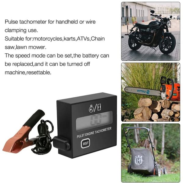 Inductive Tachometer, 2-Stroke Digital Tachometer, Inductive Digital Tachometer for Chainsaws, Lawn Mowers and Motorcycles, Replaceable Battery-FX-